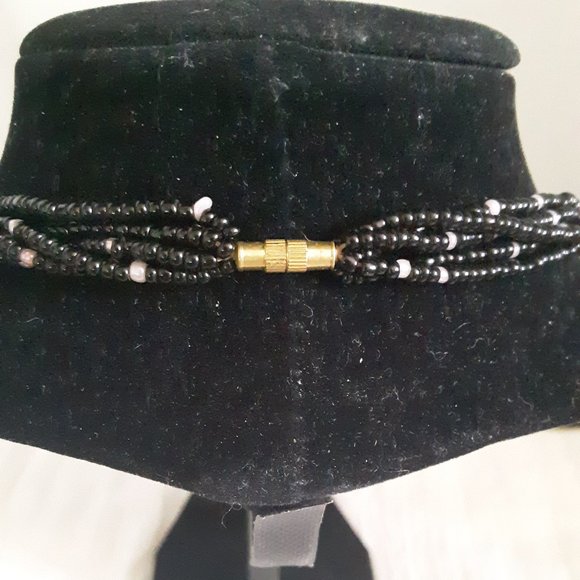 Seed Bead Pink Black Multiple Strand Necklace - Picture 4 of 9